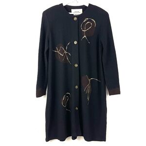 VTG Steve Fabrikant Bergdorf Goodman Long Button Front Wool Knit Sweater Jacket